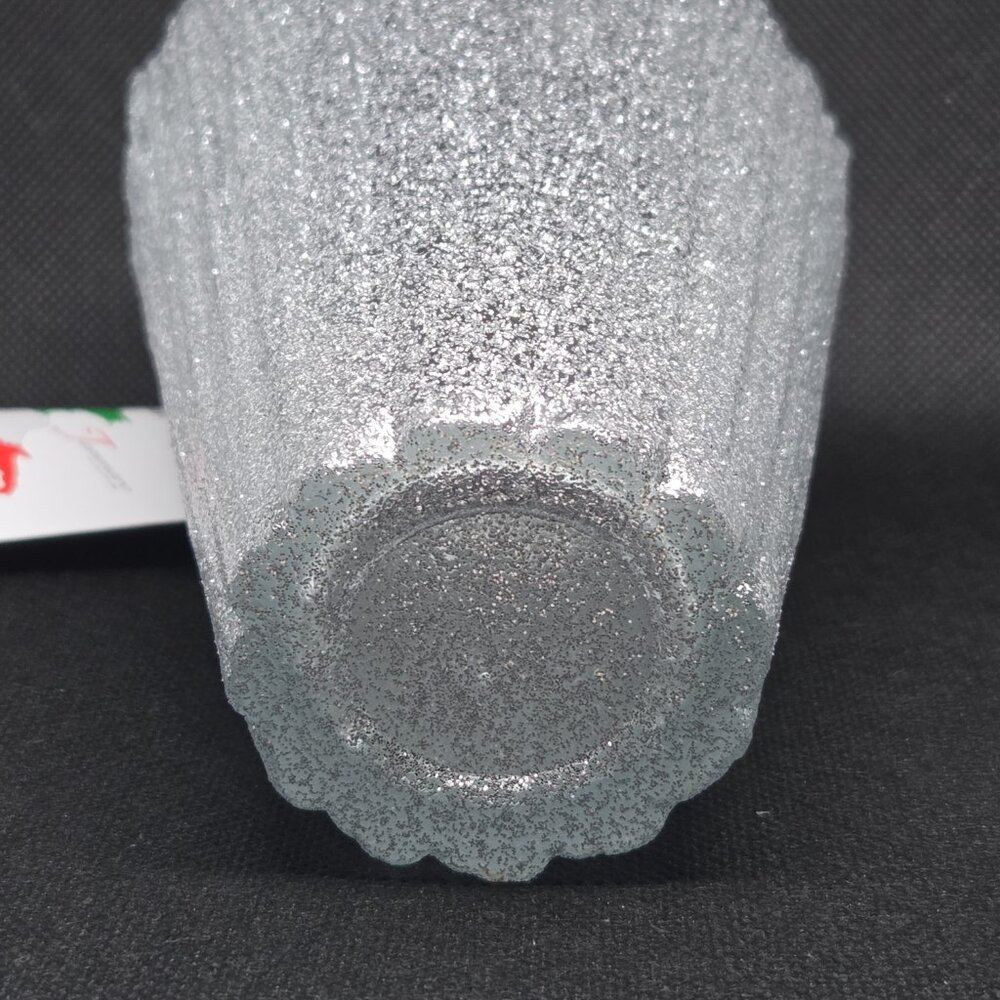 Murano Glass Hand Made in Italy Asymmetrical Vase - Silver Glitter - Picture 5 of 8